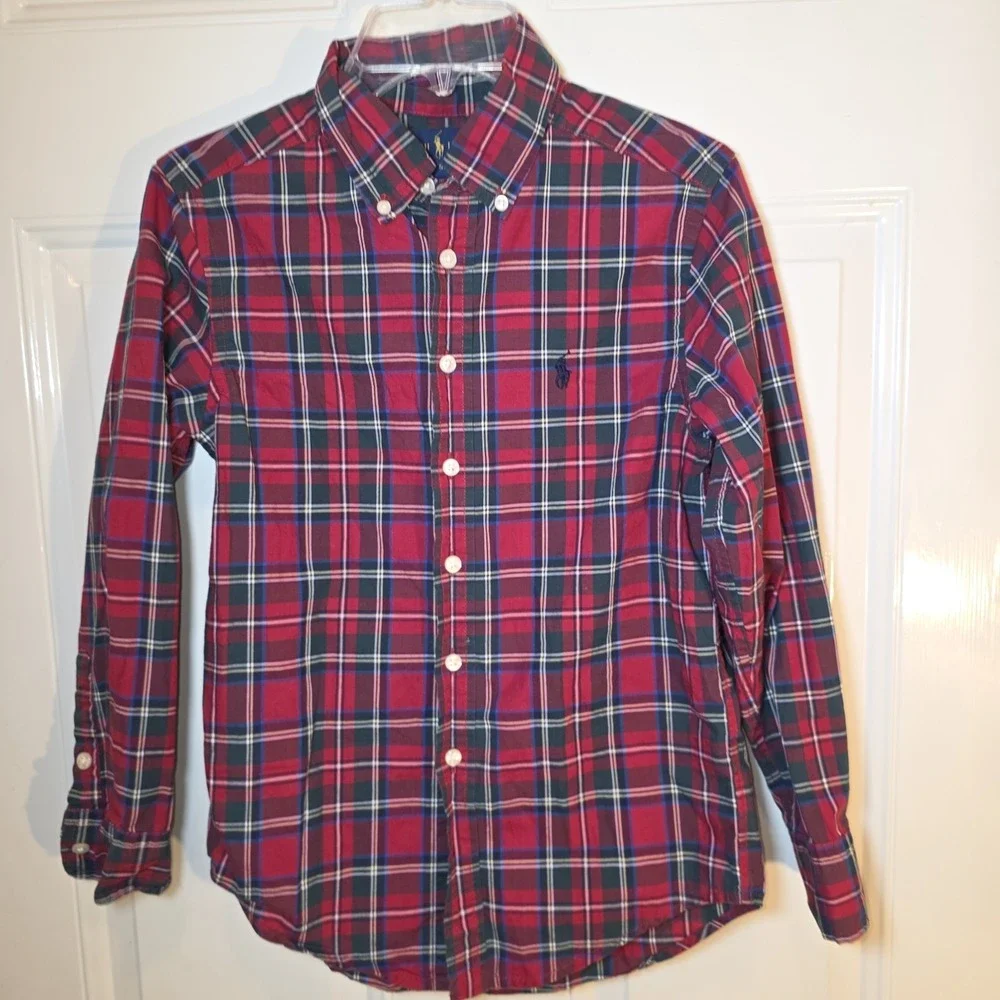 Ralph Lauren Boys Size 8 Tartan Plaid Holiday Christmas Button Down Long-sleeved